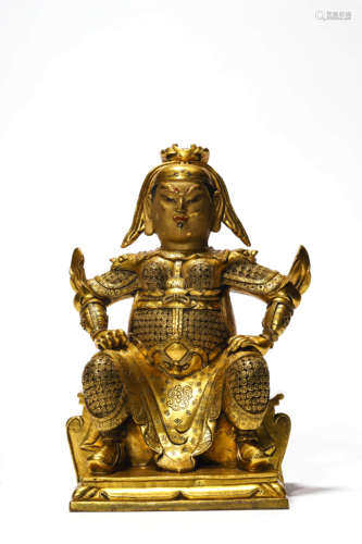 A Gilt Bronze Statue Of Guangong