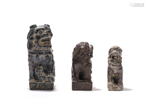 A Set Of Three Stone Lion Seals