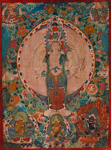 An Embroidered Thangka Of Thousand-Hand Avalokitesvara