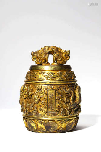 A Gilt Bronze Jiaolong Bell