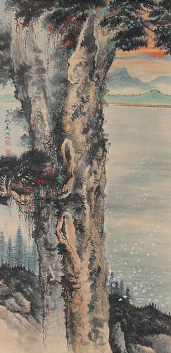 Chinese Landscape Painting Scroll, Wu Hufan Mark