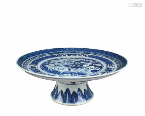 Chinese Blue & White Porcelain Stem Plate