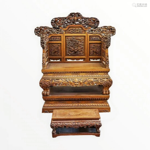 19th/Early 20th C Hardwood Carved Phoenix Chair