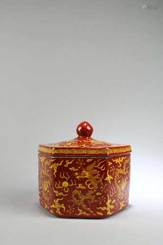 Chinese Hexagonal Shaped Porcelain Container