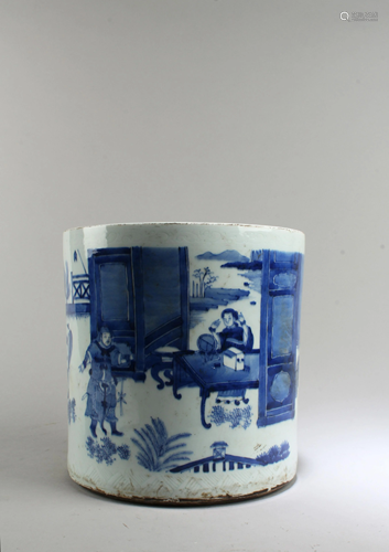 Chinese Blue & White Porcelain Brushpot