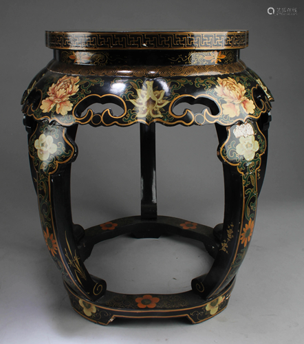 A Lacquer Stool with Floral Design