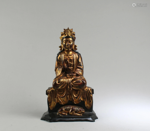 A Gilt Carved Wooden Bodhisattva Statue