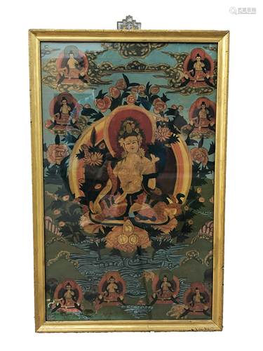 Antique Framed Tibetan Thangka