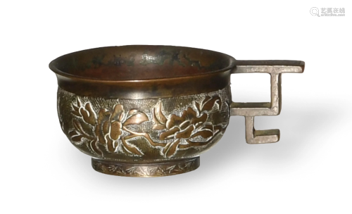 Chinese Bronze Cup with Flowers, 16-17th Century