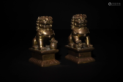 Pair of Chinese Gilt Bronze Lions, 18-19th Century
