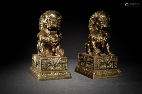 Pair of Chinese Gilt Guardian Lions, 19th Century