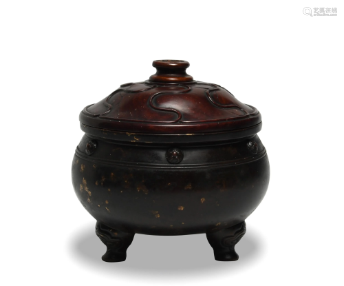 Chinese Bronze Censer with Wood Lid, 18th Century