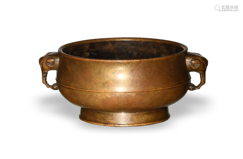 Chinese Bronze Censer with Handles, 18-19th Century