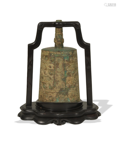 Chinese Bronze Bian Zhong Bell with Hardwood Stand