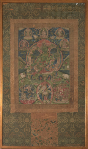 Tibetan Thangka of Green Tara, 18th Century or Earlier