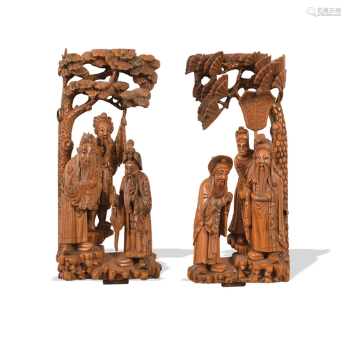 Pair of Huangyang Wood Carvings, 19th Century