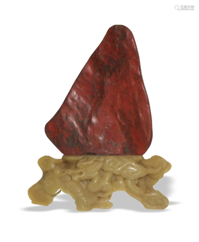 Chinese Chicken Blood Rock with Jade Stand, Republic