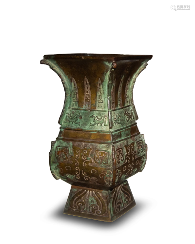 Chinese Bronze Gu Taotie Vase, 18th Century