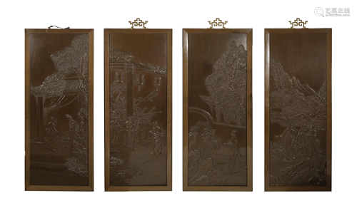 Set of 4 Chinese Lacquer Panels, Republic Period