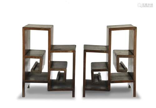 Pair of Chinese Hardwood Curio Stands, 19th Century