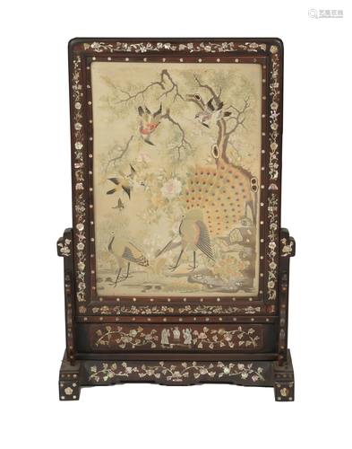 Chinese Canton Silk Panel with Hardwood Frame, 19th