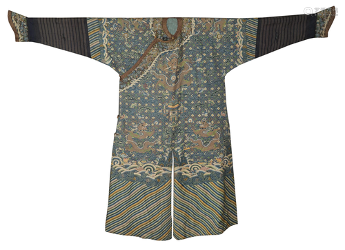 Chinese Blue Kesi Dragon Robe, 18-Early 19th Century