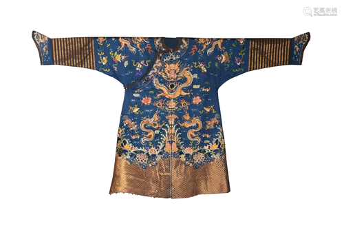 Chinese Blue Dragon Robe, Early 19th Century