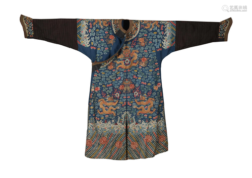 Chinese Blue Dragon Robe, Early 19th Century