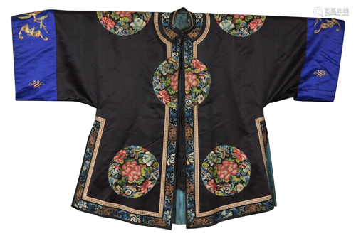 Chinese Black Ground Woman's Robe, 19th Century