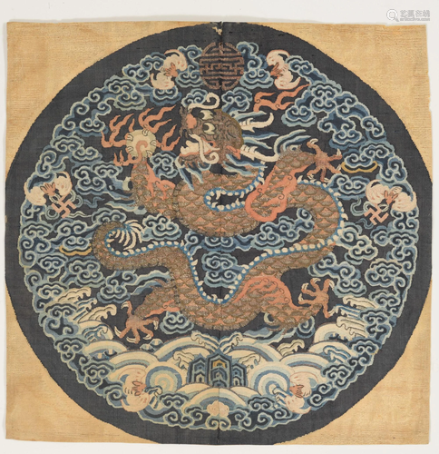 Chinese Kesi Dragon Ranking Badge, 19th Century