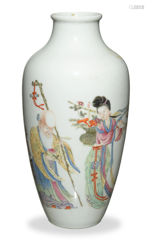 Chinese Famille Rose Vase with Shou and Magu, Republic