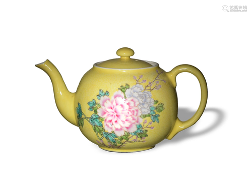 Chinese Yellow Famille Rose Teapot, Republic