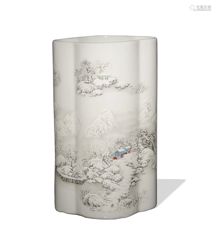 Chinese Brush Pot with Snow Scene, Mid 20th Century