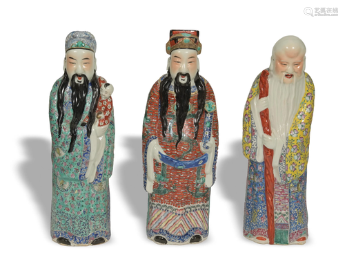 Chinese Famille Rose Trio of Sanxing, Late 19th Century