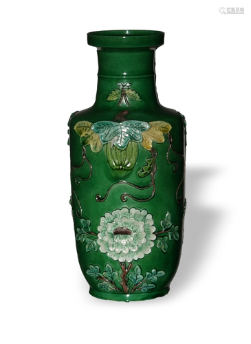 Chinese Sancai Rouleau Vase, Late 19th Century