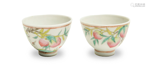 Pair of Chinese Famille Rose Peach Cups, 19th Century