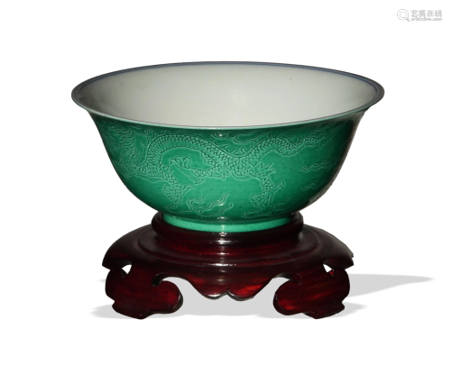 Chinese Green Glaze Dragon Bowl, Kangxi Mark