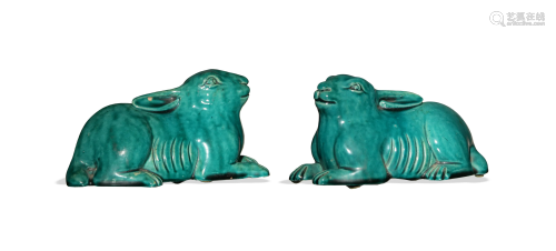 Pair of Chinese Blue Glazed Rabbits, 17-18th Century