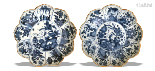 Pair of Chinese Blue and White Lobed Plates, Kangxi