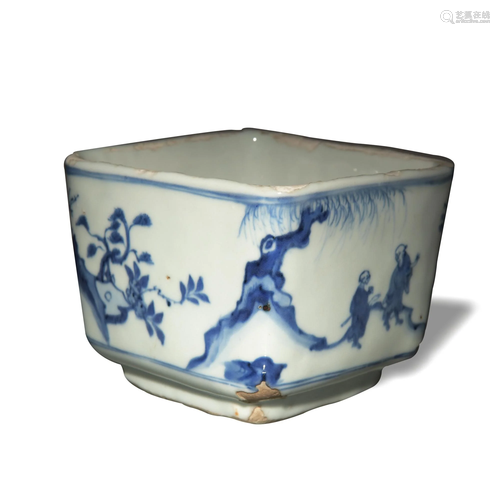 Chinese Blue and White Square Cup, 16th Century