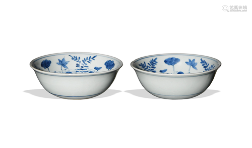 Pair of Chinese Blue and White Bowls, 18-19th Century