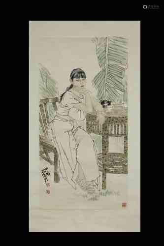 He Jiaying Inscription, Maiden, Flat Paper Painting