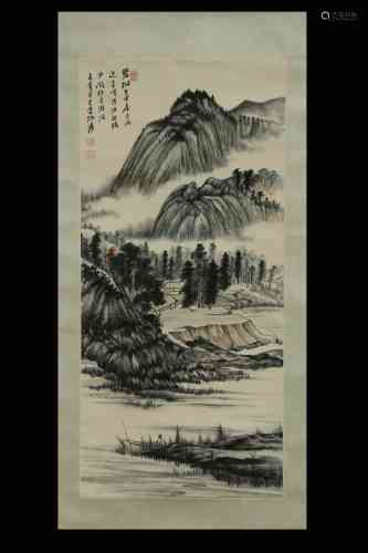 Zhang Daqian Inscription, Landscape, Flat Paper Painting