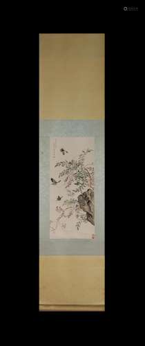 Lu Xiaoman Inscription, Butterfly and Flower, Vertical Paper...