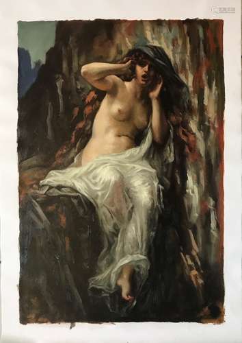 Oil Painting, Scared Naked Woman