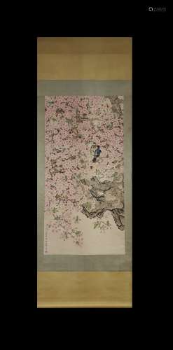 Yu Feian Inscription, Flower and Bird, Vertical Paper Painti...