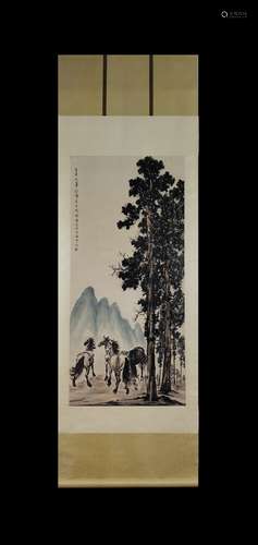 Xu Beihong Inscription, Four Horses, Vertical Paper Painting