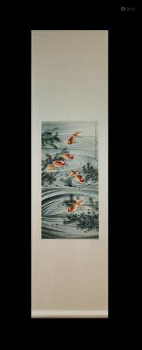 Tao Lengyue Inscription, Fish, Vertical Paper Painting