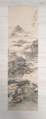 Lin Shu Inscription, Landscape, Vertical Paper Painting