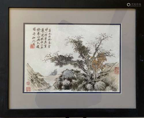 Shen Zhou Inscription, Landscape, Flat Paper Painting